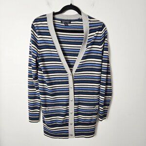 Banana Republic Size S Extra Fine Merino Wool Blue Striped Long Button C…